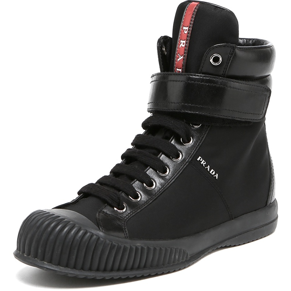 PRADA Nylon leather high top booties black EU 37 US7